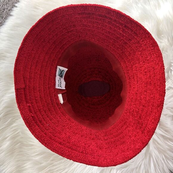 Betmar New York Chenille Hat Red Bucket Style Womens Jewel Logo Holiday X627KO - Picture 11 of 12